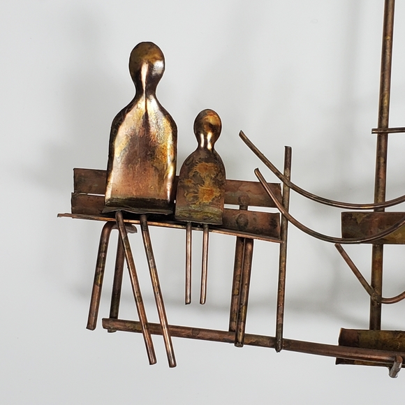 Vintage Emesco 3D copper wall art gazebo, park bench, trees, and flowers - Picture 2 of 12